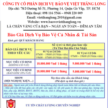 Báo Giá Dịch Vụ Bảo Vệ Cá Nhân & Tài Sản