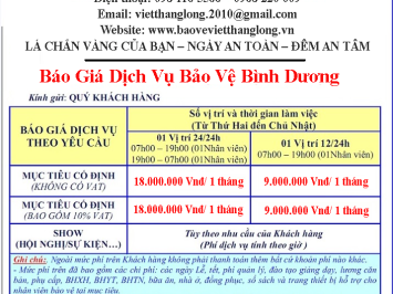 Báo Giá Dịch Vụ Bảo Vệ Bình Dương Mới Nhất